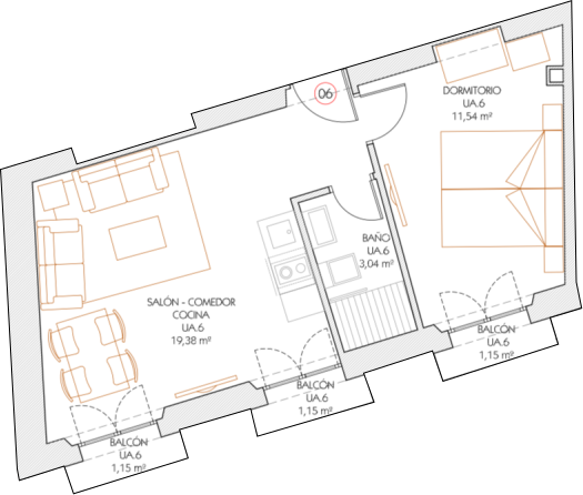 Apartamento superior de 1 dormitorio