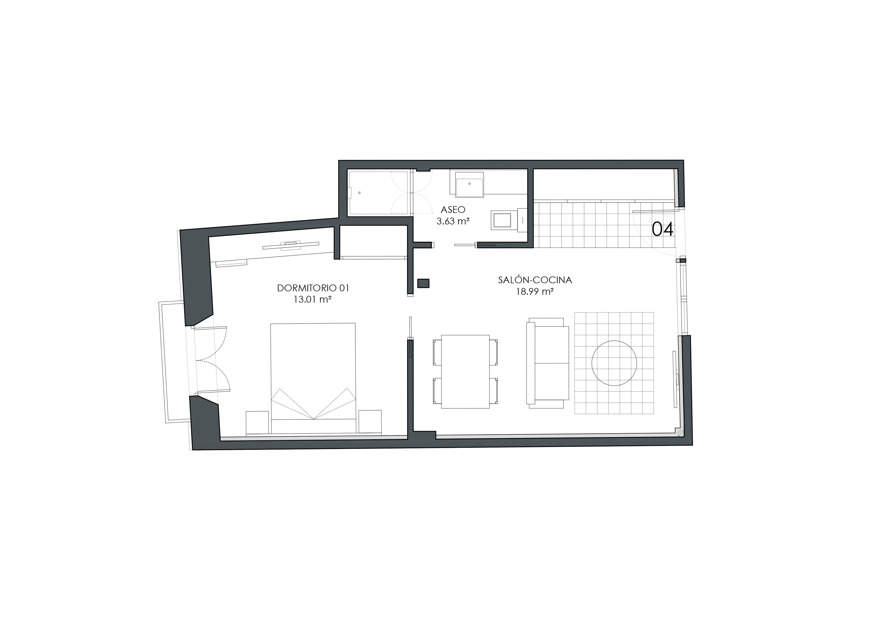 Apartamento de 1 dormitorio